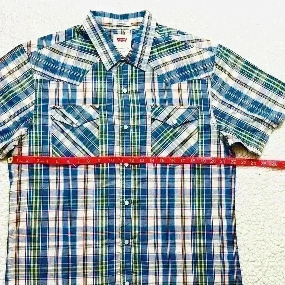 Levi's Barstow Western Short Sleeve Multi Color Checker‎ Plaid Snap Shirt Size L